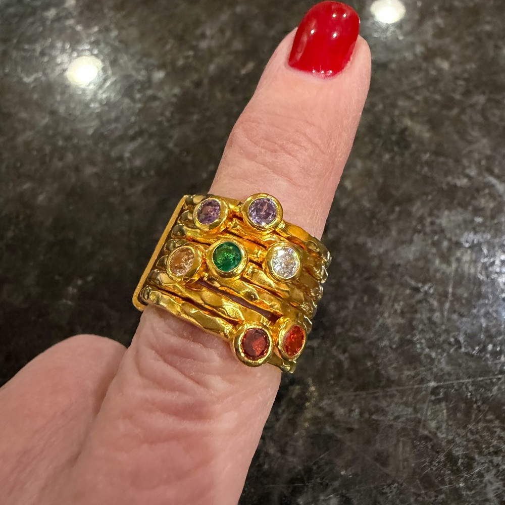 Vibrant Gold Multi-Stone Ring Set - Picture 2 of 5
